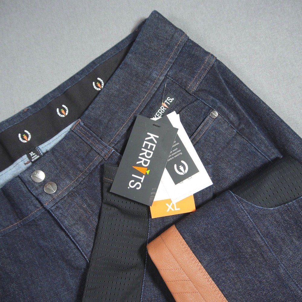 Kerrits Stretch Denim Leather Knee Patch Breech Women Riding Pants XL Equestrian